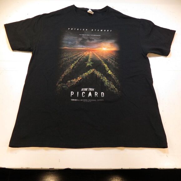 Rare Patrick Stewart STAR TREK PICARD SCI FI TV MOVIE POSTER TEE T SHIRT Mens L - Picture 2 of 2